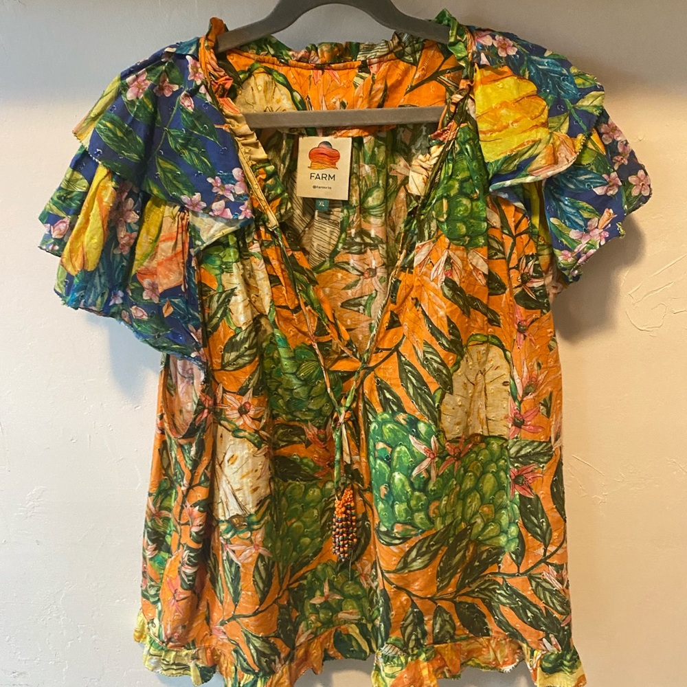 FARM Rio Women's Vibrant Orange and Green Blouse
